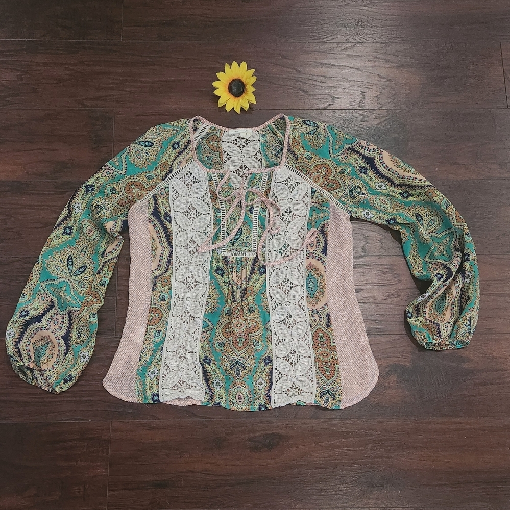 Meadow Rue Anthropologie Crochet Lace Peasant Blouse Medium - Picture 6 of 13